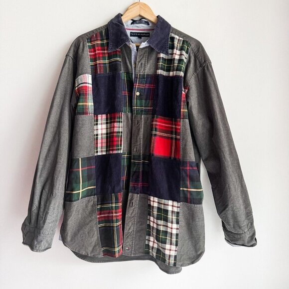 Tommy Hilfiger Vintage Y2K Patchwork Cotton Button up Men's Shirt XL - Picture 1 of 8
